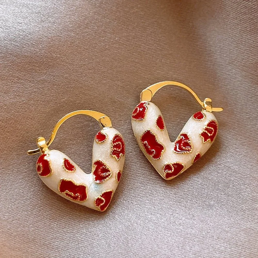 GOLICC Red Striped Heart Earrings - Picture 1 of 12